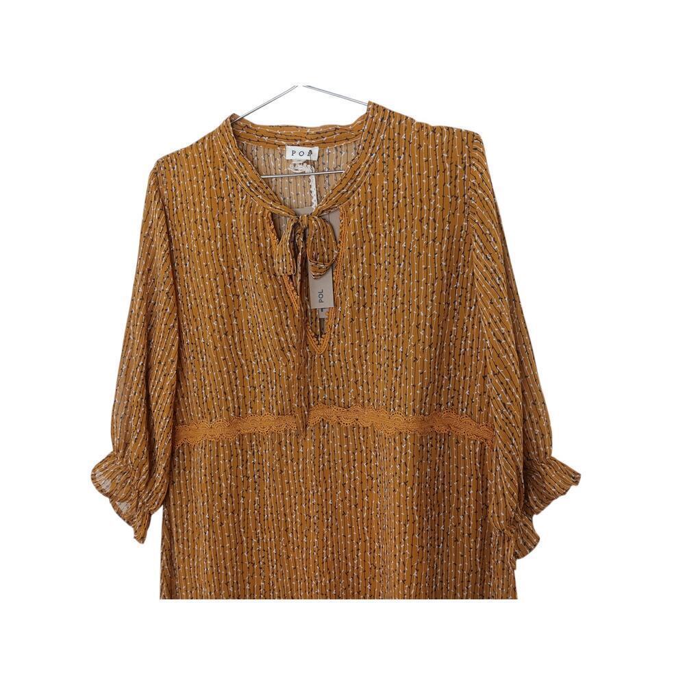 New POL Oversized Mustard Print Dress Women’s  Style Lace Trim Small - Picture 5 of 15